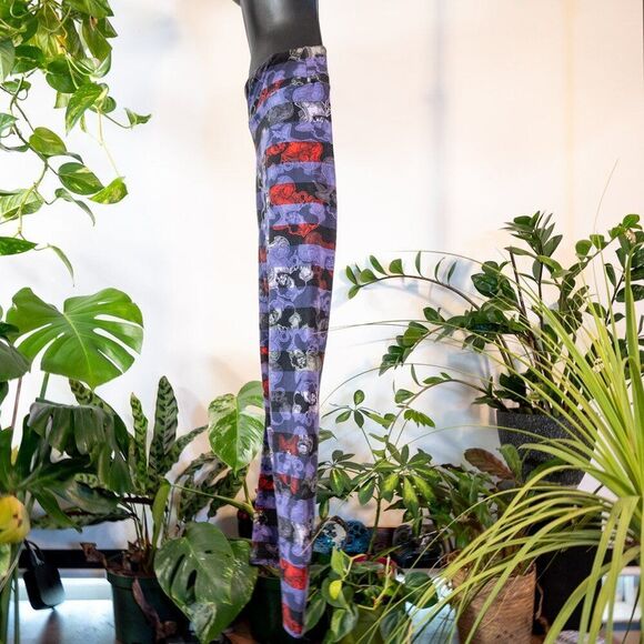 LuLaRoe Disney Captain Hook Black and Purple Striped Leggings, One Size - Picture 6 of 7